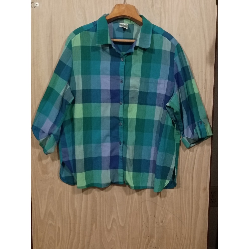 Allison Daley Women's Plaid Pattern Button-Down Blouse Size 20W 3/4 Sleeve Top